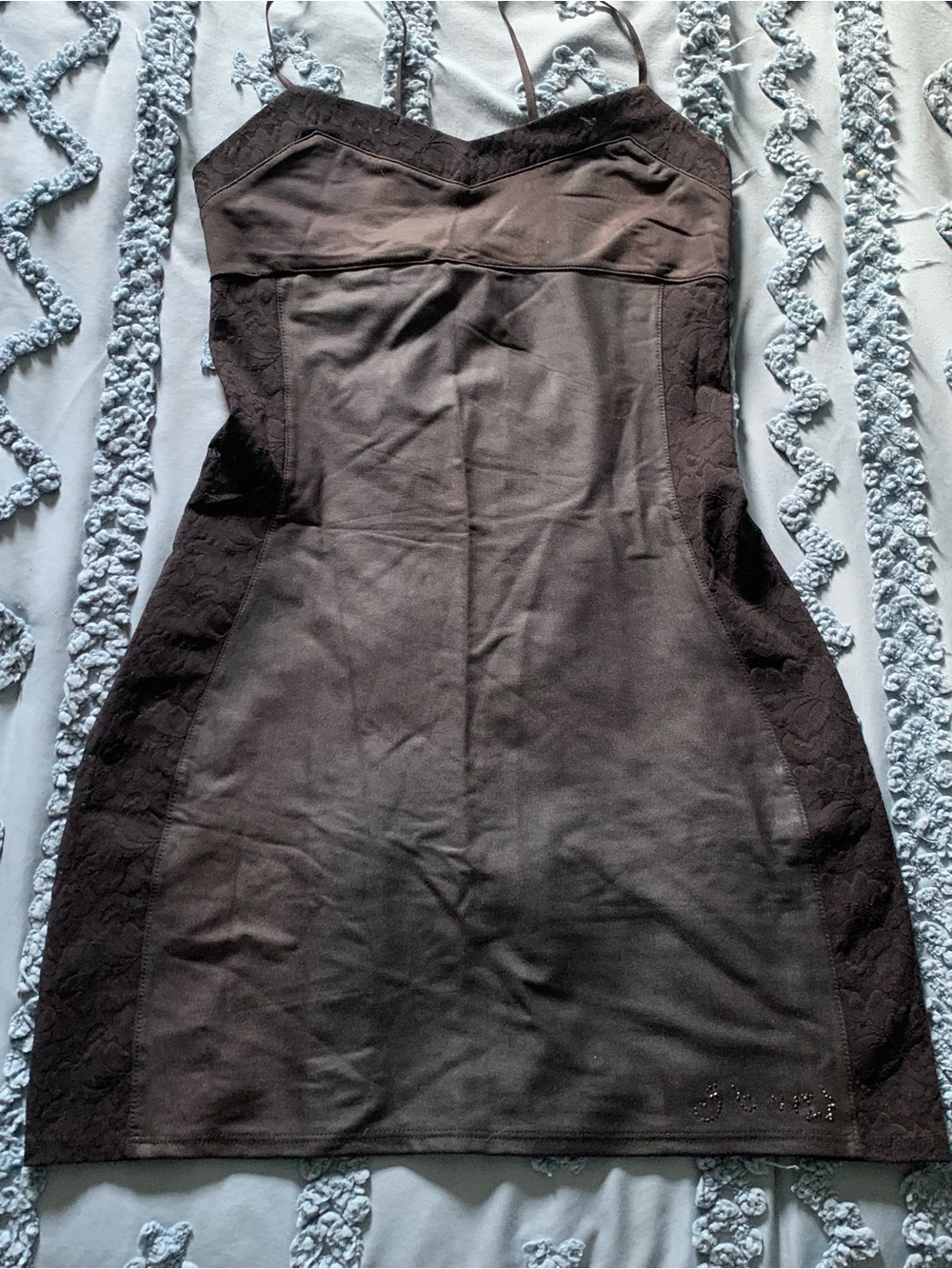 Vintage Y2K Black Lace-Panel Mini Slip Dress